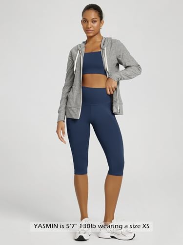 ODODOS Women's Knee Length High Waisted Yoga Capri Leggings with Pockets, Workout Running Sports Athletic Yoga Capris, Navy, X-Large - Image 2