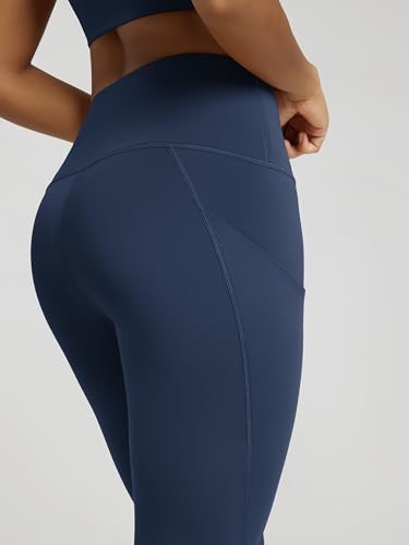 ODODOS Women's Knee Length High Waisted Yoga Capri Leggings with Pockets, Workout Running Sports Athletic Yoga Capris, Navy, X-Large - Image 3