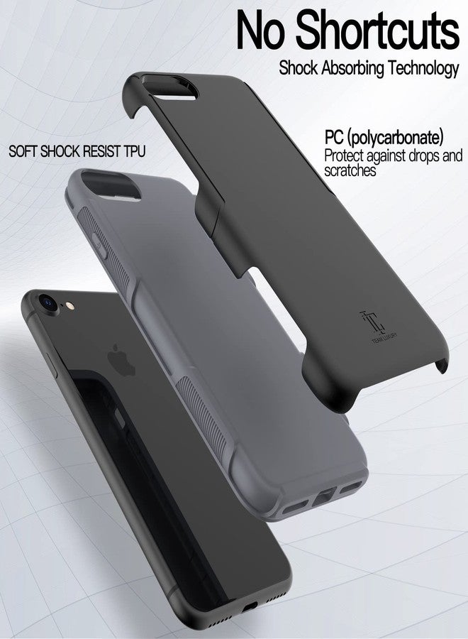 فريق ديلوكس جراب TEAM LUXURY لهاتف iPhone SE (2022/2020)، وiPhone 8، وiPhone 7 - غطاء حماية متين مقاوم للصدمات - متوافق مع الشحن اللاسلكي - (أسود/رمادي) - Image 5