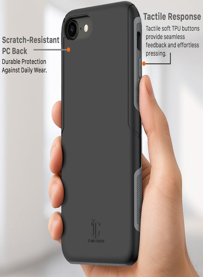 فريق ديلوكس جراب TEAM LUXURY لهاتف iPhone SE (2022/2020)، وiPhone 8، وiPhone 7 - غطاء حماية متين مقاوم للصدمات - متوافق مع الشحن اللاسلكي - (أسود/رمادي) - Image 3