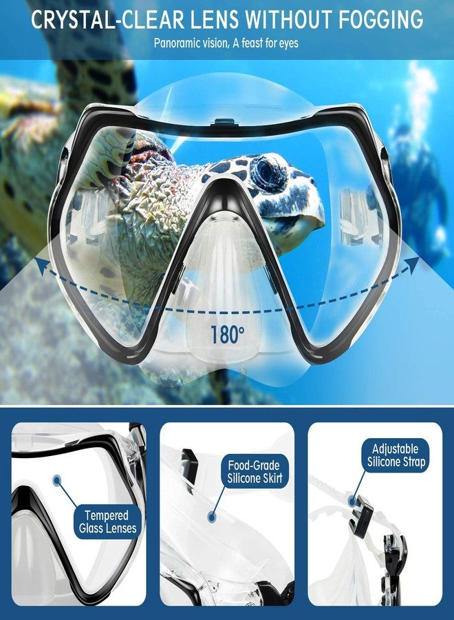 Jolfay طقم غطس Jolfay Mask Fin Snorkel مع معدات غطس للبالغين، قناع غطس بانورامي، زعنفة Trek، أنبوب تنفس جاف + حقائب سفر، أنبوب تنفس للسباحة في المسبح (أسود) - Image 3