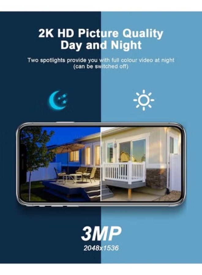 كاميرا لاسلكية خارجية بالطاقة الشمسية بدقة 2K – رؤية 360°، كشف حركة، رؤية ليلية ملونة – مراقبة منزلية آمنة مع صوت ثنائي الاتجاه - Image 3
