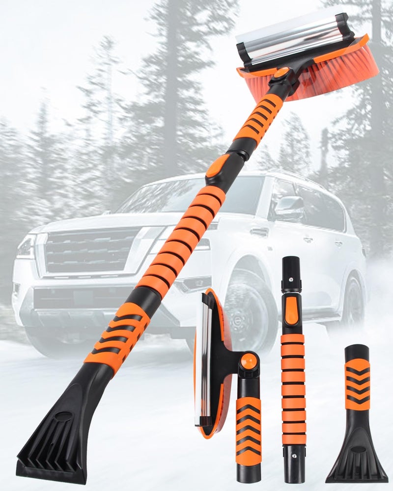 Rantizon Ice Scrapers for Car Windshield 43 Three Stage Extendable Aluminum Alloy Car Snow Scraper and Brush 180 Pivoting Snow Brush and Ice Scraper for Car Truck SUV