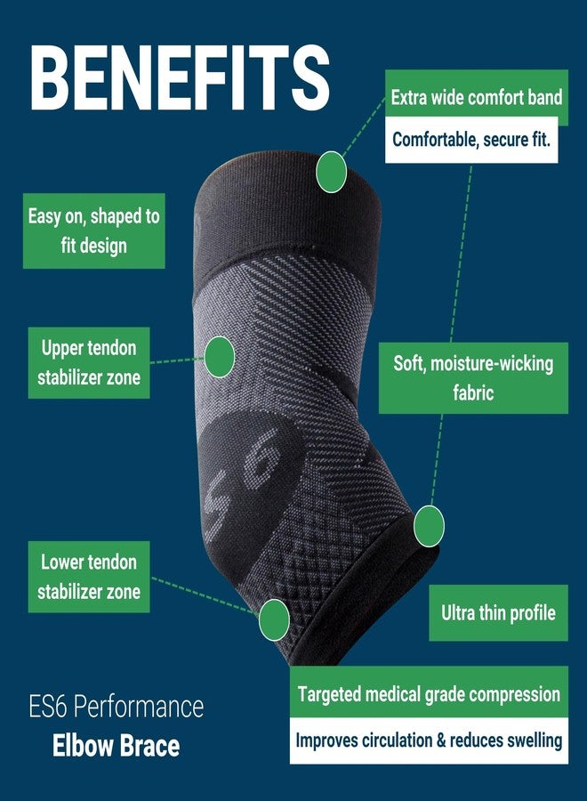 OS1st ES6 Elbow Compression Bracing Sleeve (One Sleeve) relieves Tennis or Golfer's Elbow, Cubital Tunnel Syndrome, Supports Damaged Tendons and Controls Forearm Pain (Large, Black) - Image 4