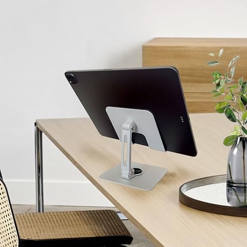 TARKAN 360 Degree Rotating Adjustable Metal Tablet Stand, Foldable Desk Mount Holder for Upto 12 Inch iPads & Tabs (Silver) - Image 4