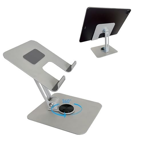 TARKAN 360 Degree Rotating Adjustable Metal Tablet Stand, Foldable Desk Mount Holder for Upto 12 Inch iPads & Tabs (Silver) - Image 1