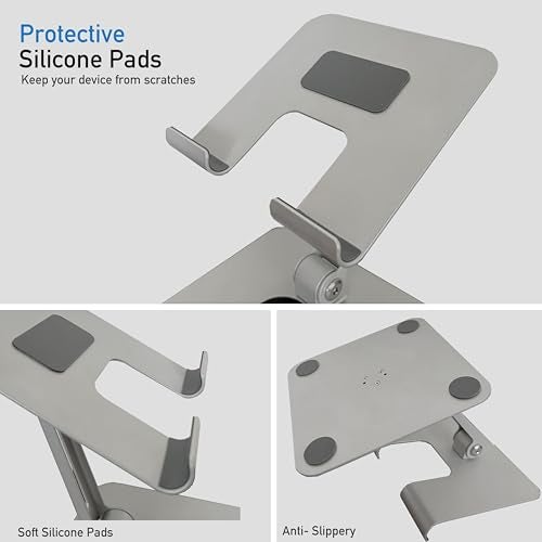 TARKAN 360 Degree Rotating Adjustable Metal Tablet Stand, Foldable Desk Mount Holder for Upto 12 Inch iPads & Tabs (Silver) - Image 3