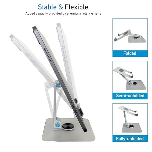 TARKAN 360 Degree Rotating Adjustable Metal Tablet Stand, Foldable Desk Mount Holder for Upto 12 Inch iPads & Tabs (Silver) - Image 2