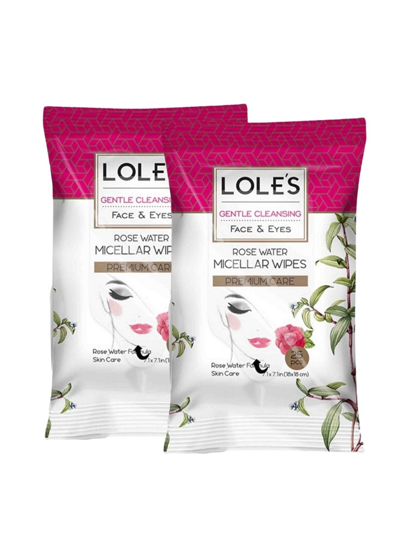 LOLE'S Lole's Makeup Remover Wet Wipes Gentle Cleansing Rose Water, Pack of 2 x 25 Wipes - Image 1