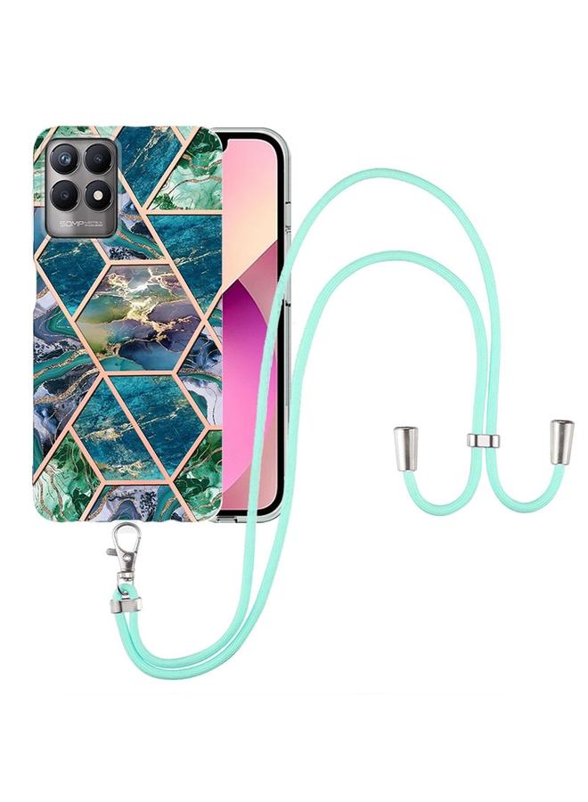 S-TOP Case For OPPO Realme 8i Electroplating Splicing Marble TPU Phone Case with Lanyard - Image 1