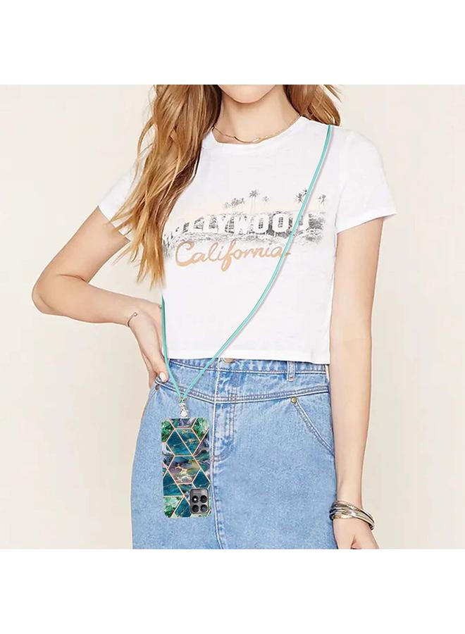 S-TOP Case For OPPO Realme 8i Electroplating Splicing Marble TPU Phone Case with Lanyard - Image 4