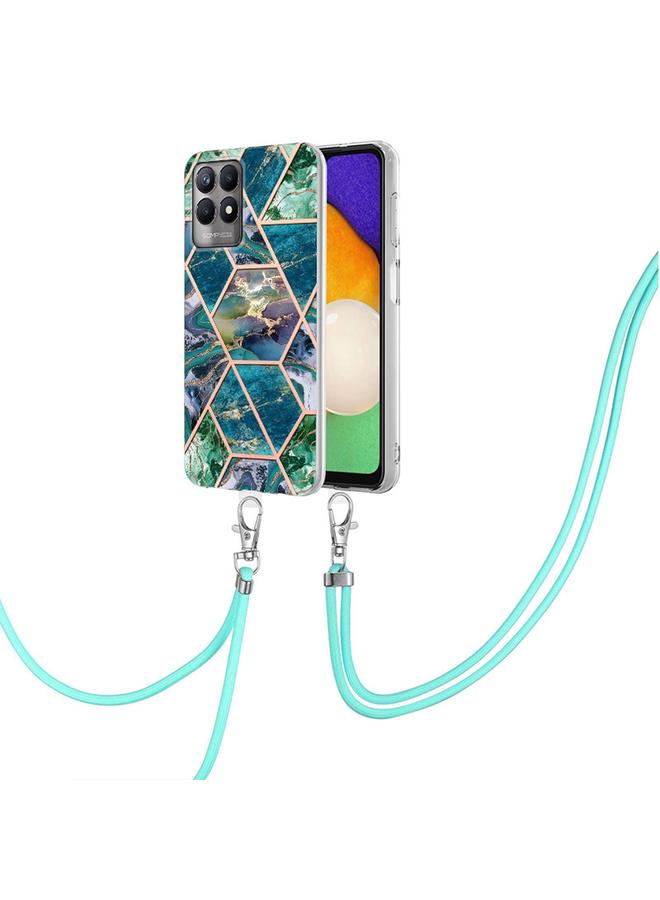 S-TOP Case For OPPO Realme 8i Electroplating Splicing Marble TPU Phone Case with Lanyard - Image 2