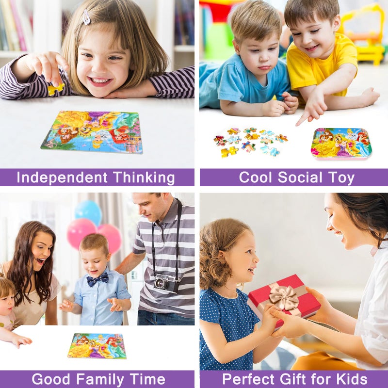 MZZOTOY Princess Puzzles for Kids Ages 4-8, 60 Pieces for Kids Ages 3-5 Princess Puzzle for Girls and Boys Toys Jigsaw Puzzles in a Metal Box Educational Puzzles (Princess) - Image 5