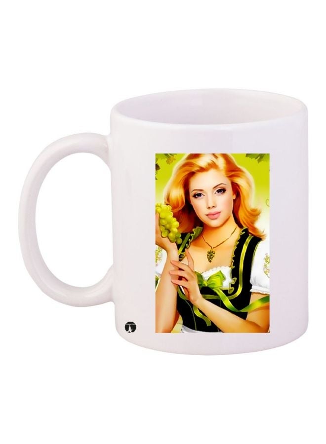 RYN Woman Printed Coffee Mug White/Green/Beige 11ounce