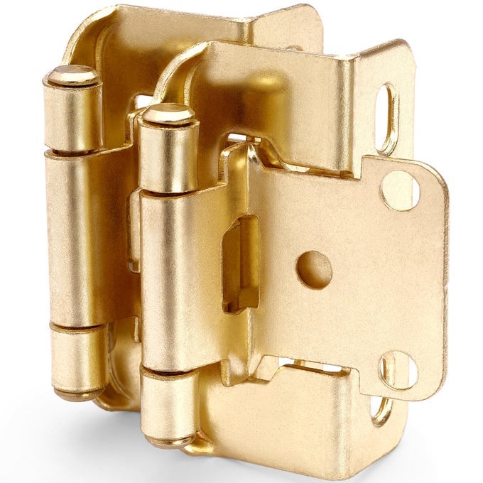 50 PACK 12 OVERLAY BRUSHED GOLD CABINET HINGES FOR CABINT DOORS 25 PAIRS SELFCLOSING PARTIAL WRAP SEMICONCEALED FACE FRAME HINGE FOR KITCHEN DOORS WSCREWS QUIET BUMPERS