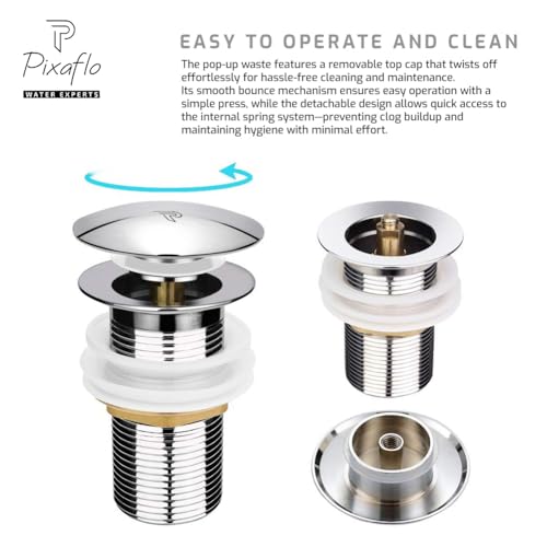 Pixaflo 3-Inches Stainless Steel Pop-Up Waste Coupling for Wash Basin & Sink | Full Threaded G1¼” | Durable Anti-Rust Bathroom Drain Plug | Universal Fit for Vanity & Countertop | Chrome Finish - Image 4