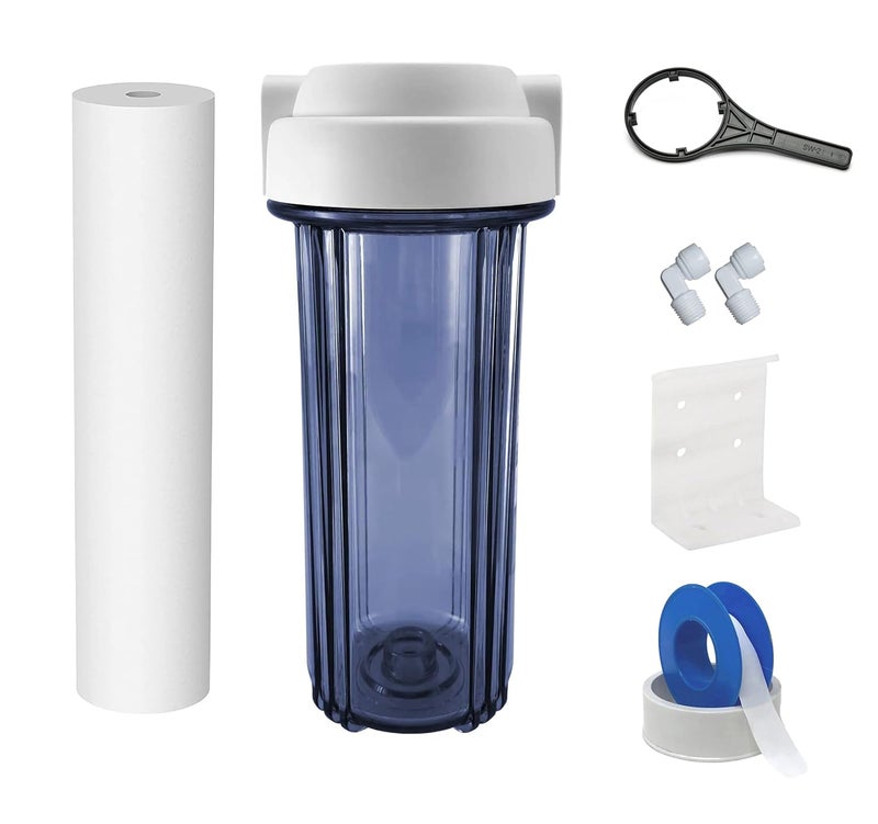 Ocean Drop Water Filter Whole House RO PreFilter Housing for Dirt Sand Slit Rust and ScaleClear White ro Housing 14 Ports White Flat Cap IMPORTEDCLEARE7PCSSET wAccessories - Image 1