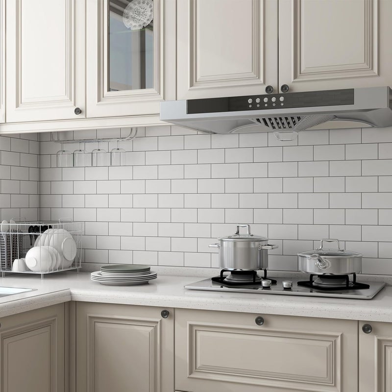 V-MOZZA 100-Piece Faux Stone Peel and Stick Backsplash Tile, Waterproof Thick PVC Stick On Subway Wall Tile for Kitchen Bathroom Laundry Room Fireplace - 3" x 6",White - Image 2