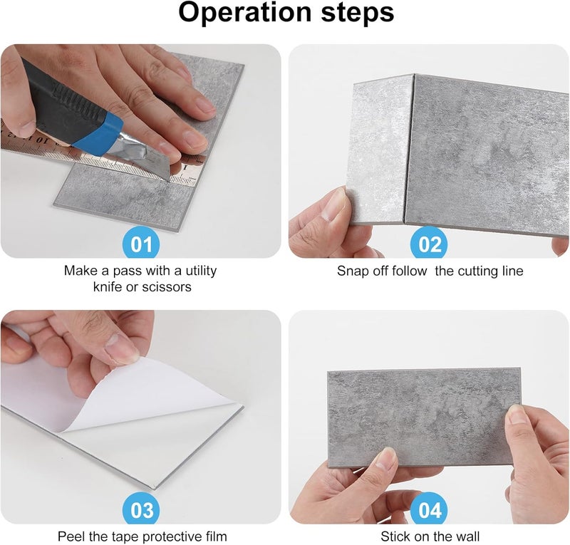 V-MOZZA 100-Piece Faux Stone Peel and Stick Backsplash Tile, Waterproof Thick PVC Stick On Subway Wall Tile for Kitchen Bathroom Laundry Room Fireplace - 3" x 6",White - Image 4