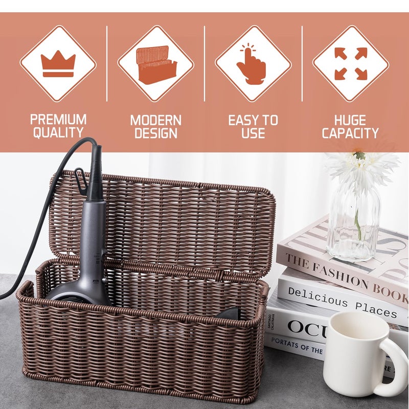 Cantalop Cable Management Box, Handmade Rattan Cable Organizer with 2 Open Slots, Cord Hider for Power Strip, Router & USB Hub, Registered U.S. Design Patent (D1,112,102), 13" x 5.1" x 5.1", Brown - Image 4