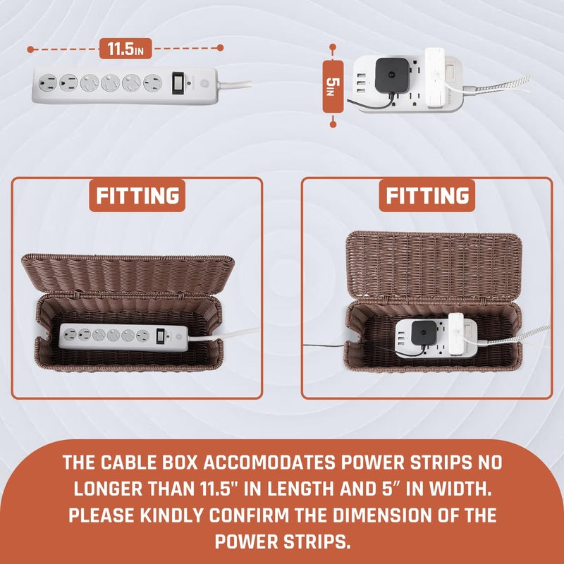 Cantalop Cable Management Box, Handmade Rattan Cable Organizer with 2 Open Slots, Cord Hider for Power Strip, Router & USB Hub, Registered U.S. Design Patent (D1,112,102), 13" x 5.1" x 5.1", Brown - Image 3