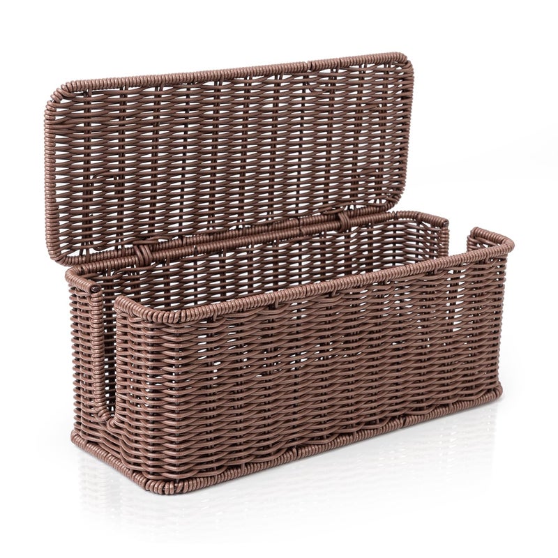 Cantalop Cable Management Box, Handmade Rattan Cable Organizer with 2 Open Slots, Cord Hider for Power Strip, Router & USB Hub, Registered U.S. Design Patent (D1,112,102), 13" x 5.1" x 5.1", Brown - Image 1