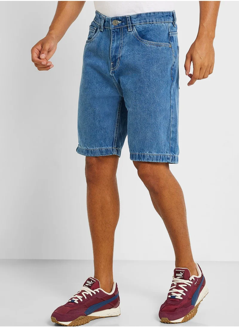 BRAVE SOUL Washed Basic Denim Shorts With
