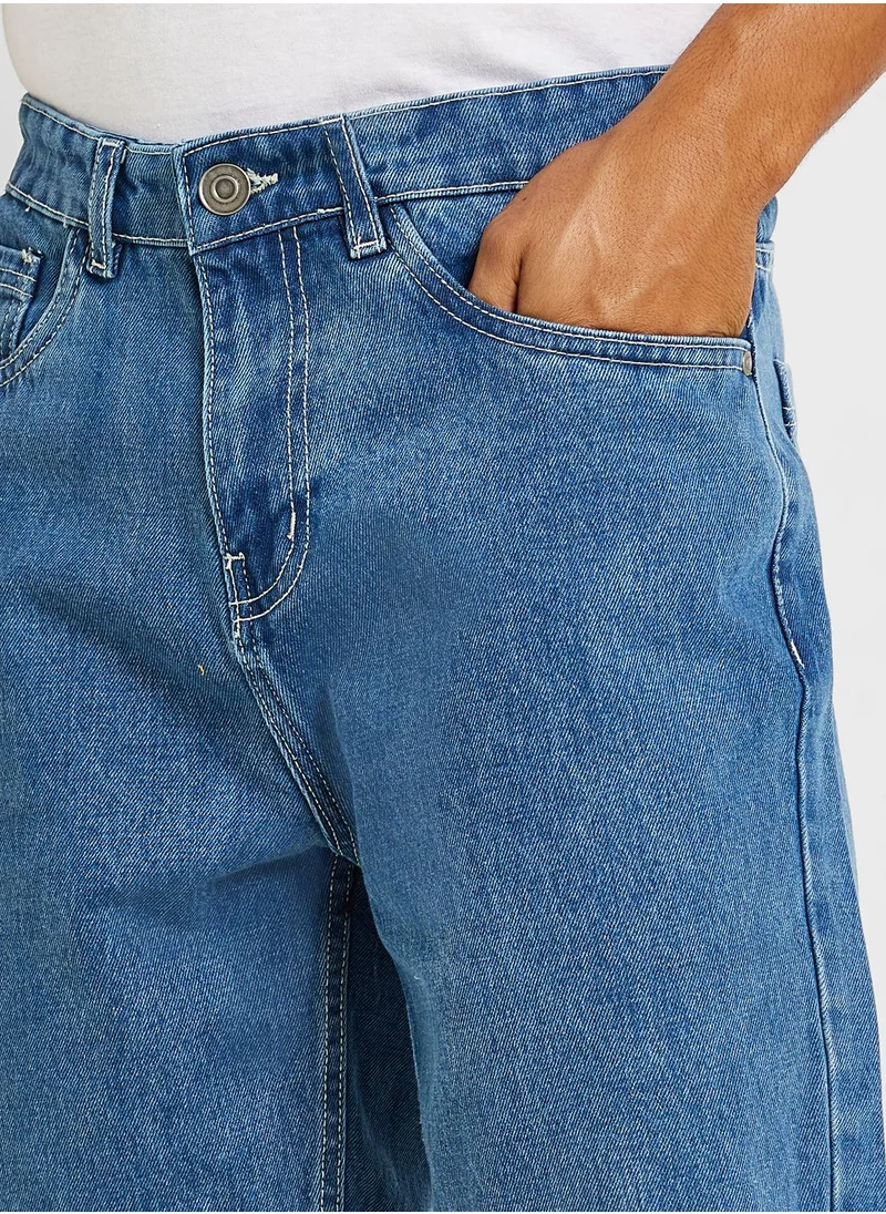 BRAVE SOUL Washed Basic Denim Shorts With