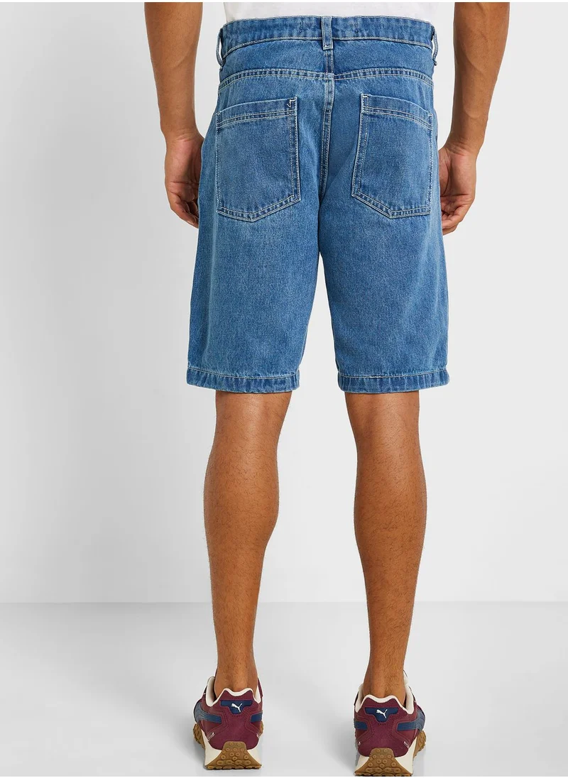 BRAVE SOUL Washed Basic Denim Shorts With
