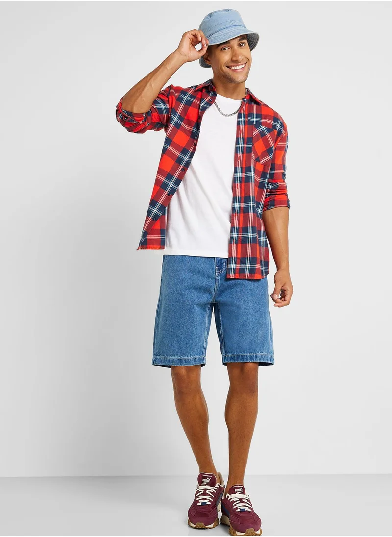 BRAVE SOUL Washed Basic Denim Shorts With
