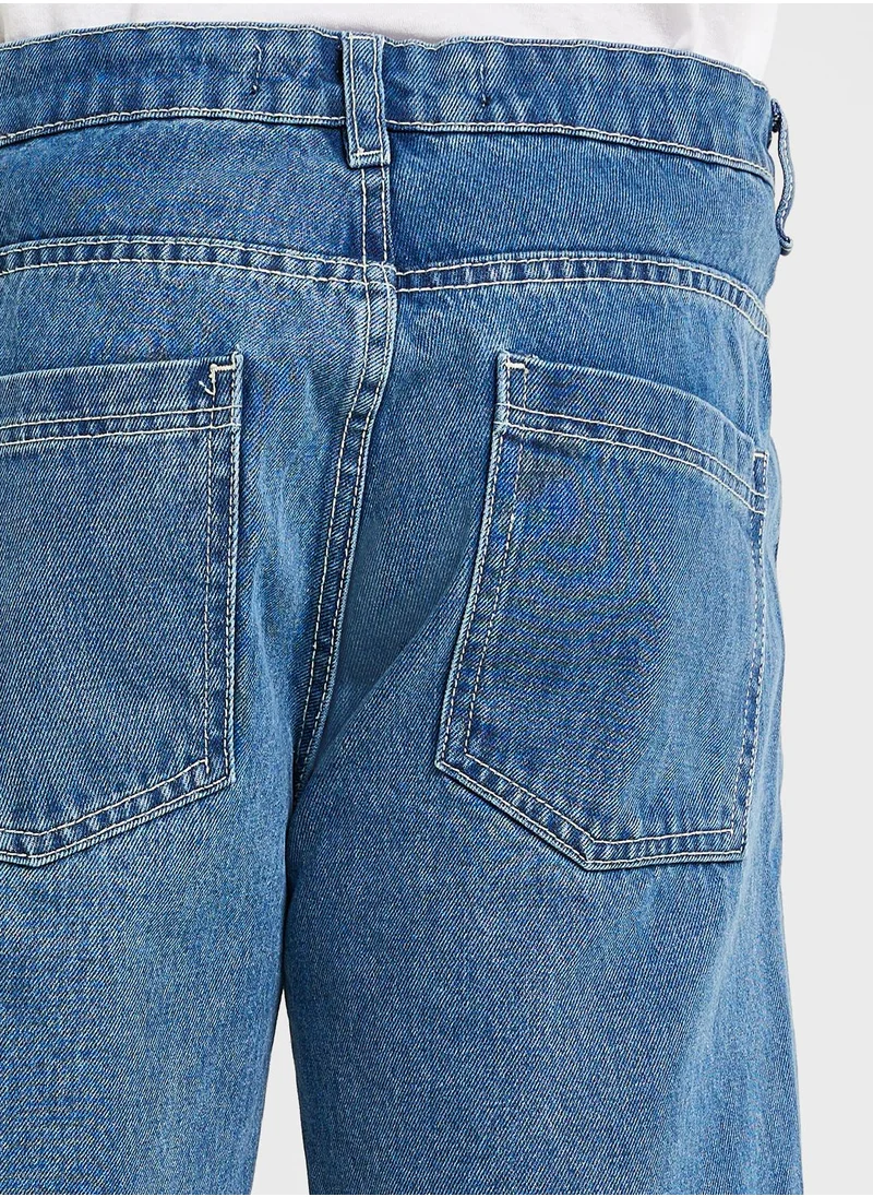 BRAVE SOUL Washed Basic Denim Shorts With