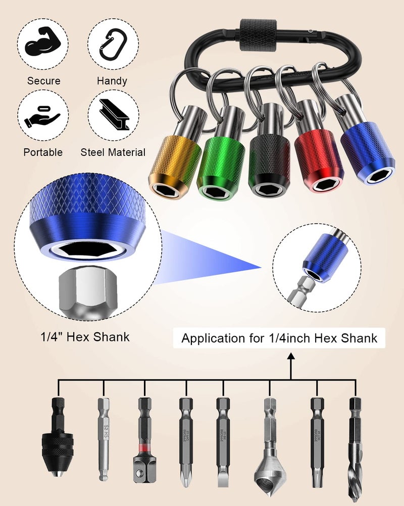 Katerk Upgrade, Steel Material, Katerk 5PCS 1/4 Inch Hex Shank Screwdriver Bits Holder Extension Bar Screw Adapter Drill Handy Heavyduty Keychain Bit Holder for Electric Screwdrivers, 5 Colors - Image 2