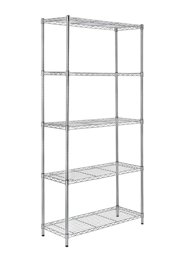 5-Shelf Storage Unit With Height Adjustable Shelves and Levelling Feet,  Max Weight, Chrome, 35.5 cm D x 91.4 cm W x 182.8 cm H - Image 1