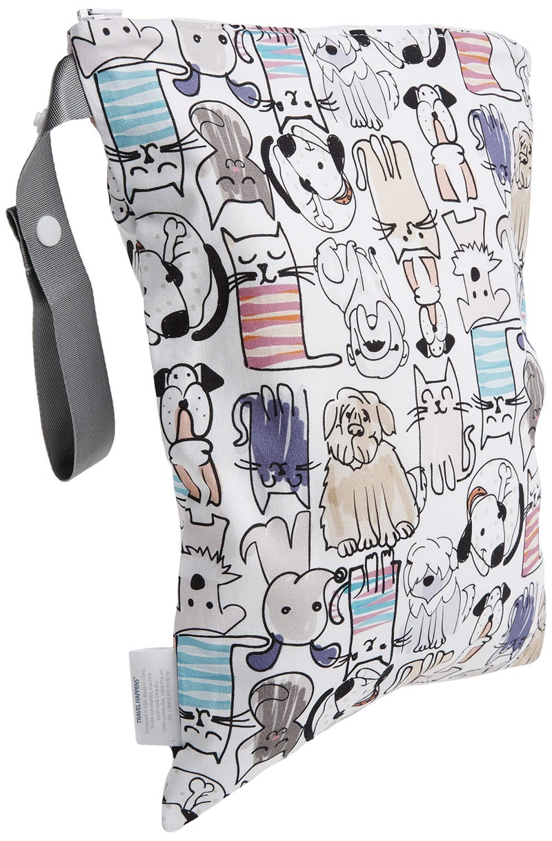 Itzy Ritzy Sealed Wet Bag with Handle â€“ Wet Bag for Travel, Swimsuits, Cloth Diapers, Gym Clothes & Toiletries - Washable & Reusable with Water Resistant Lining - Measures 11â€ x 14â€ (Cats & Dogs) - Image 2