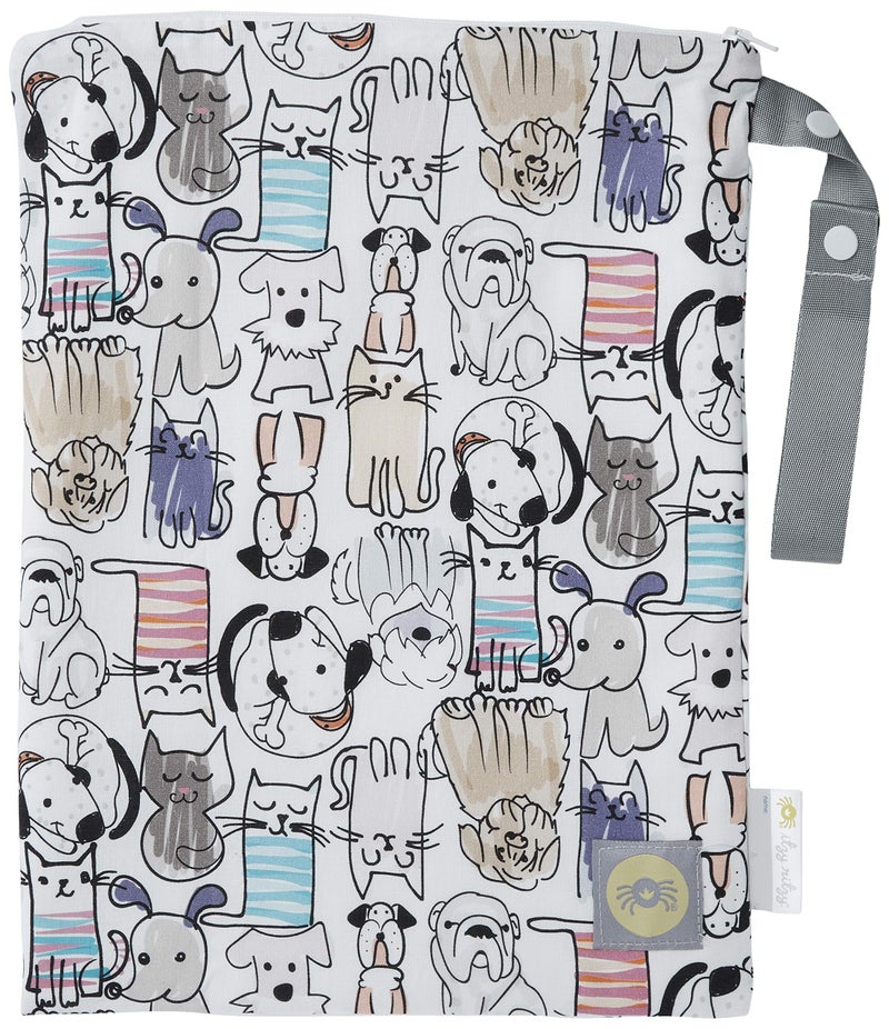 Itzy Ritzy Sealed Wet Bag with Handle â€“ Wet Bag for Travel, Swimsuits, Cloth Diapers, Gym Clothes & Toiletries - Washable & Reusable with Water Resistant Lining - Measures 11â€ x 14â€ (Cats & Dogs) - Image 1