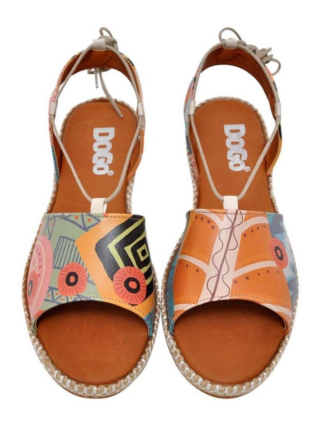 Dogo Women's Vegan Leather Orange Lace-Up Sandals - Welcome to the Tribe Design. - Image 1