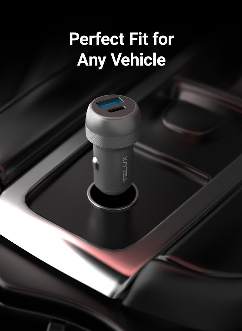 TELUX POWERGO 48W Fast Car Charger, Dual Port USB-C & USB-A, Compact Car Adapter, LED Indicator, Universal Compatibility for iPhone, iPad, Samsung and More - Image 5