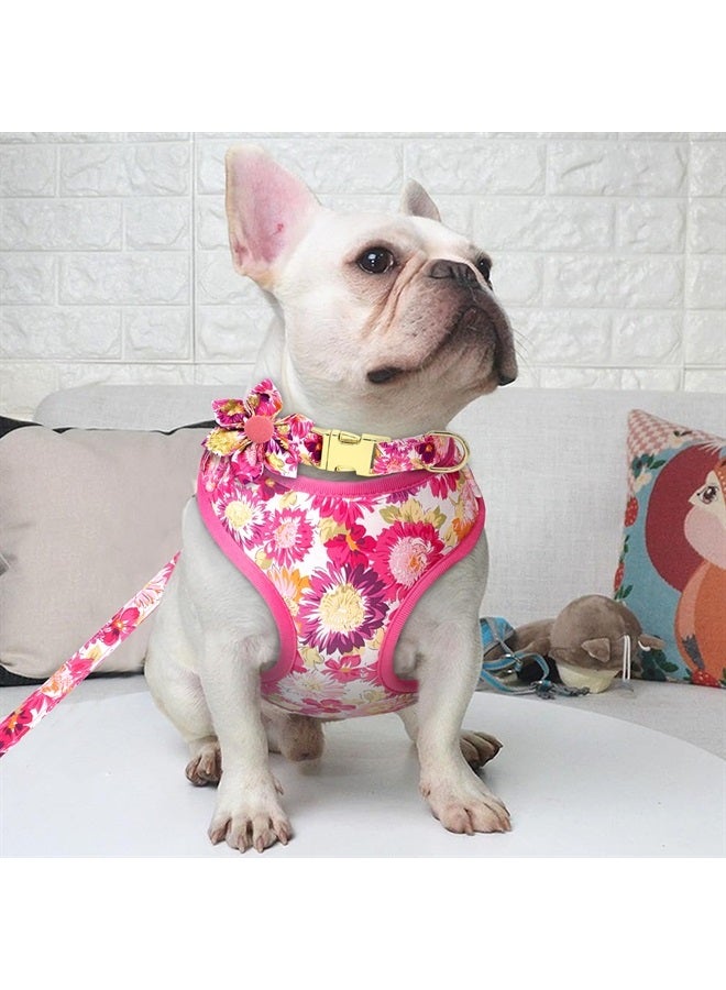 BEIRUI Cute Girl Dog Collars, Harnesses & Leashes Set - Adjustable Dog Collar and Leash Set with Flower - Soft Mesh Dog Vest Harness for Puppies Small Medium Dogs (Pink-2,M) - Image 5