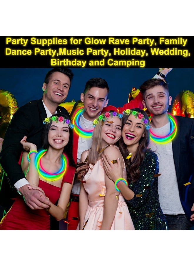 Camlinbo 106 Pack New Years Eve Glow in the Dark Party Supplies-100 Glow Sticks Bulk Party Pack and 6 LED Flower Crowns Headbands Light Up Party Favors for Adult Kids New Years Birthday Party Accessories  - Image 2