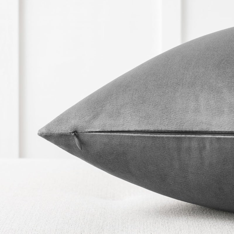 Mixhug Set of 2 Cozy Velvet Square Decorative Throw Pillow Covers for Couch and Bed, Grey, 18 x 18 Inches - Image 2