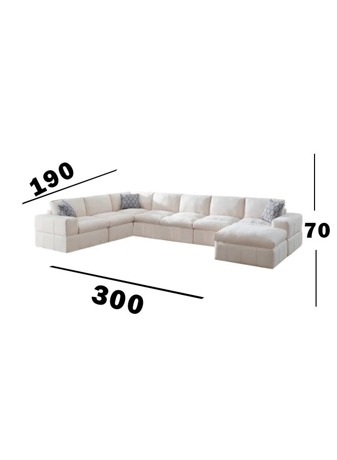 هوم جويز كنب زاوية رترو لوكس حرف U - خشب سويدي قماش كتان - أبيض - Image 3