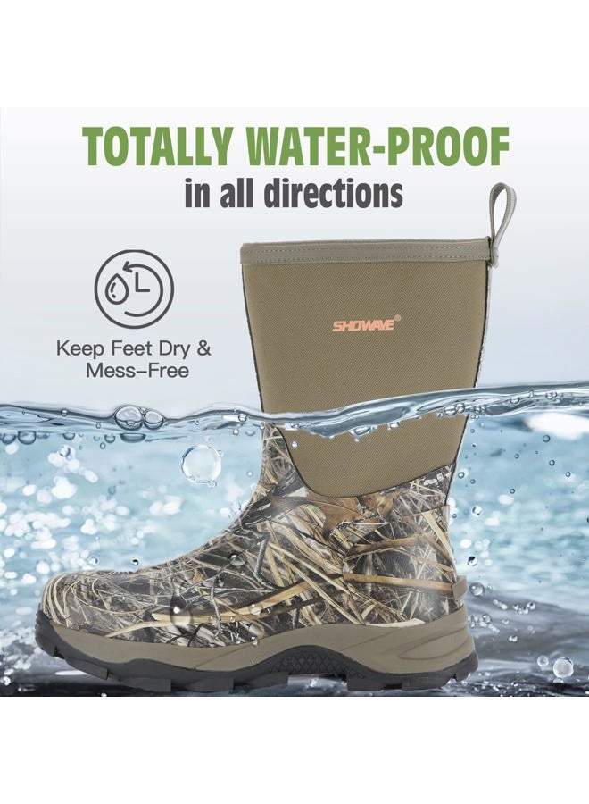 Showave Men's Rubber Boots Durable Waterproof Insulated Rain Boot Neoprene Heavy-duty Mud Outdoor Garden Working Hunting Boots, Camo, 10 - Image 3