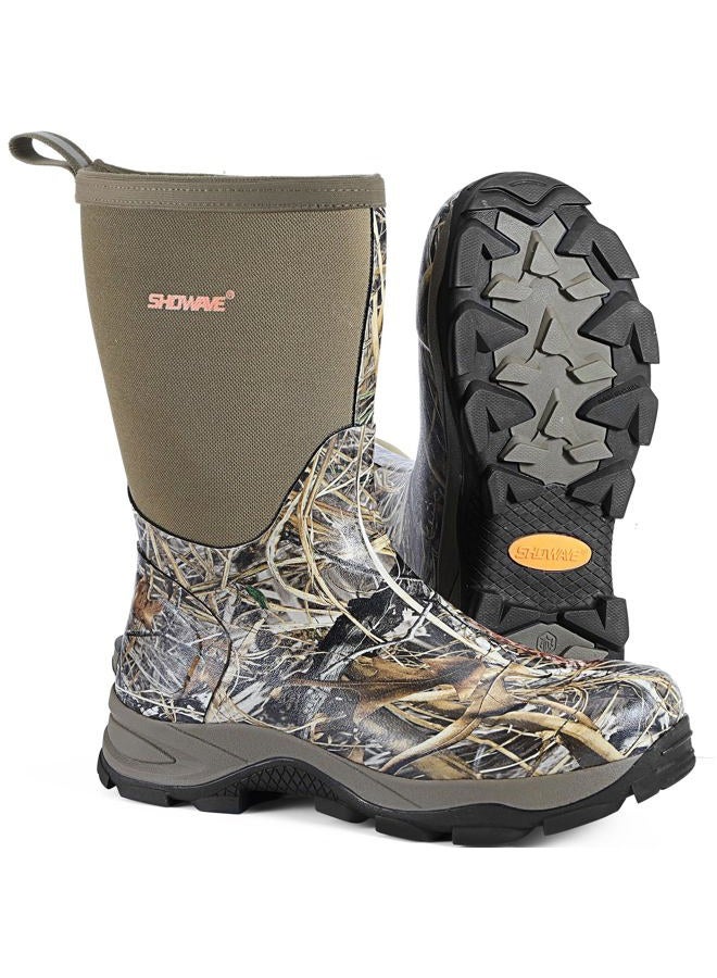 Showave Men's Rubber Boots Durable Waterproof Insulated Rain Boot Neoprene Heavy-duty Mud Outdoor Garden Working Hunting Boots, Camo, 10 - Image 1