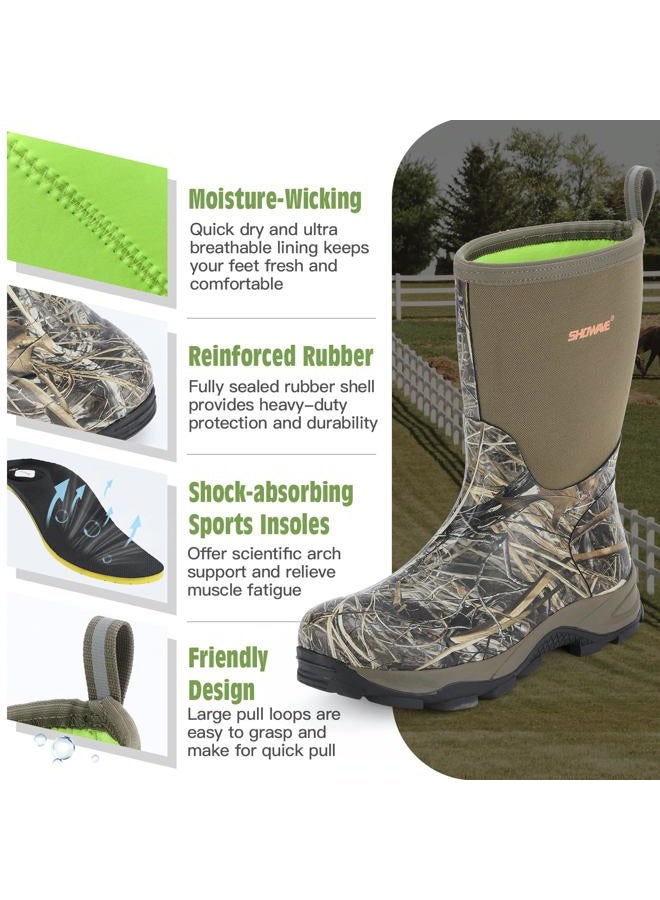 Showave Men's Rubber Boots Durable Waterproof Insulated Rain Boot Neoprene Heavy-duty Mud Outdoor Garden Working Hunting Boots, Camo, 10 - Image 4