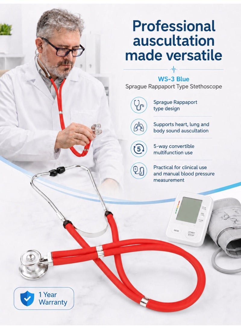 B.Well WS-3 Red Sprague Rappaport Type Stethoscope with Accessory Kit - Image 2