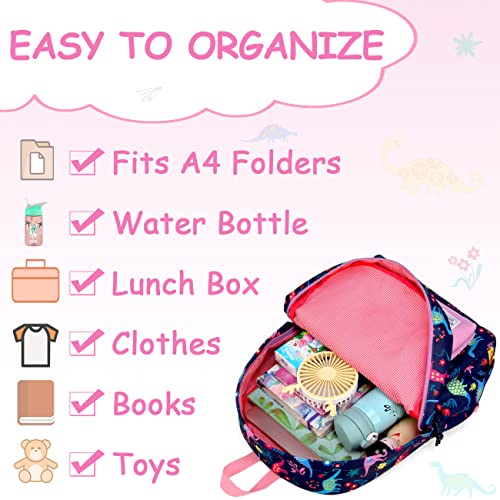 VASCHY Dinosaur Backpack for Girls, Kids Water Resistant Lightweight Backpack for Toddlers Daycare Preschool Purple - Image 3