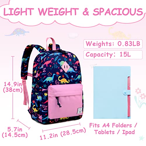VASCHY Dinosaur Backpack for Girls, Kids Water Resistant Lightweight Backpack for Toddlers Daycare Preschool Purple - Image 2