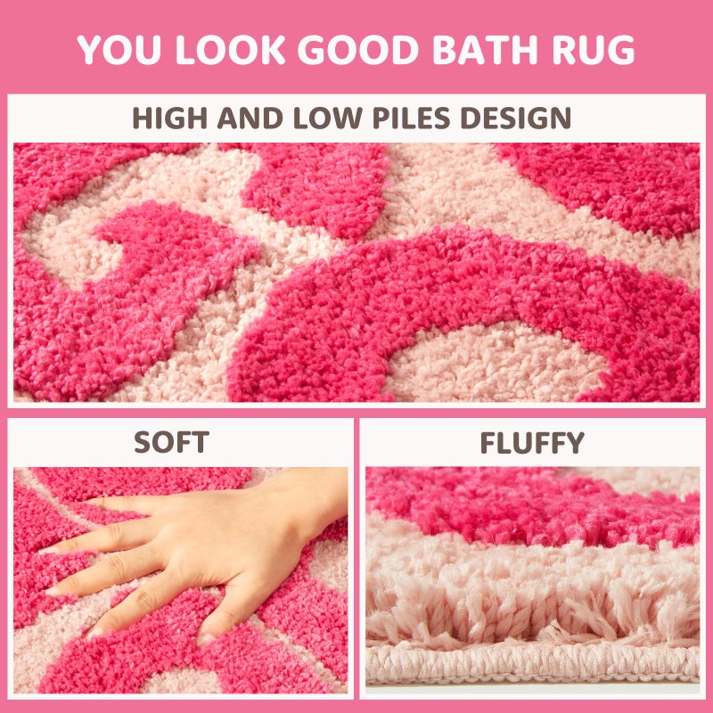 DyeFury You Look Good Bath Mat Pink, Cute Bathroom Rugs for Girls Fun Funny Funky Rug Bedroom Pink Preppy Bathroom Decor Hello Beautiful Gorgeous Bath Rugs for Kids Women Non-Slip, 25" x 21" - Image 5