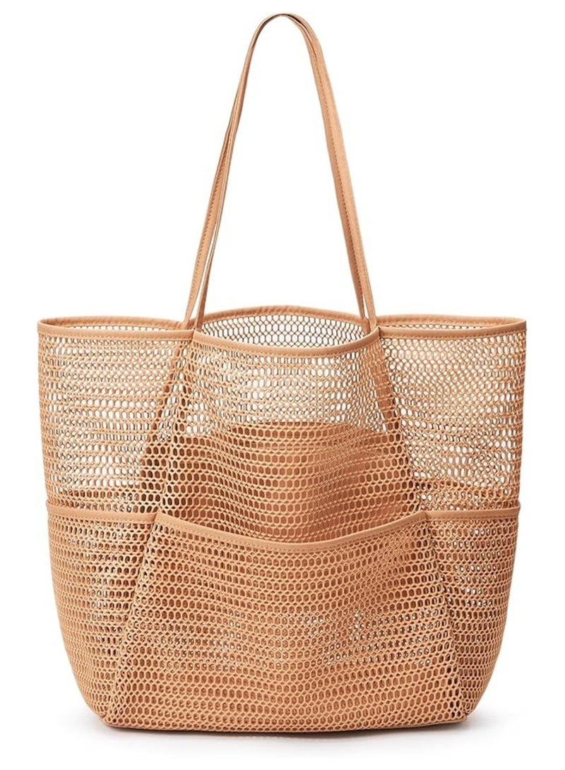 Generic Beach Tote Bag for Women – Large 23L Foldable Nylon Mesh Shoulder Bag with Zipper, Multi-Pocket, Sandproof & Waterproof – Ideal for Travel, Picnic & Vacation - Image 1