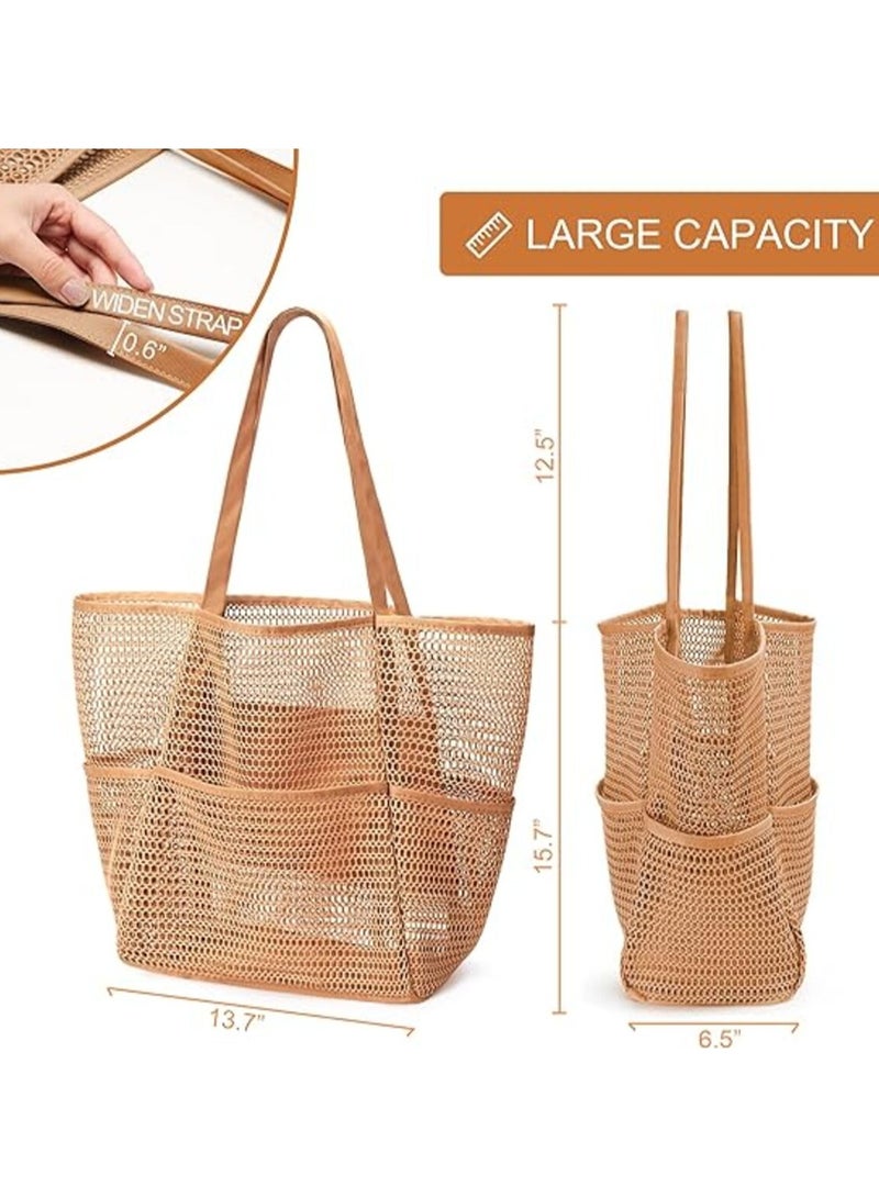 Generic Beach Tote Bag for Women – Large 23L Foldable Nylon Mesh Shoulder Bag with Zipper, Multi-Pocket, Sandproof & Waterproof – Ideal for Travel, Picnic & Vacation - Image 3